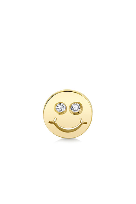 Happy Face Single Stud Earring, 14k Yellow Gold & Diamond